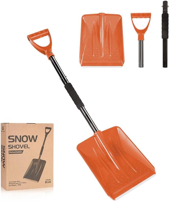 Daxguard Snow Shovel，2026 Upgraded Lightweight Steel Handle Snow Removal Tool, Kids Snow Shovel, Suitable for Emergencies, Car Driveways, Gardens, Camping (Orange - Image 1